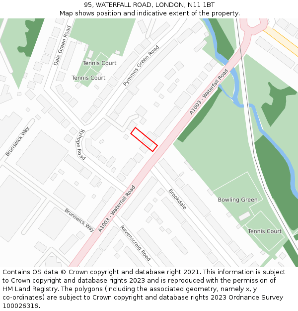 95, WATERFALL ROAD, LONDON, N11 1BT: Location map and indicative extent of plot