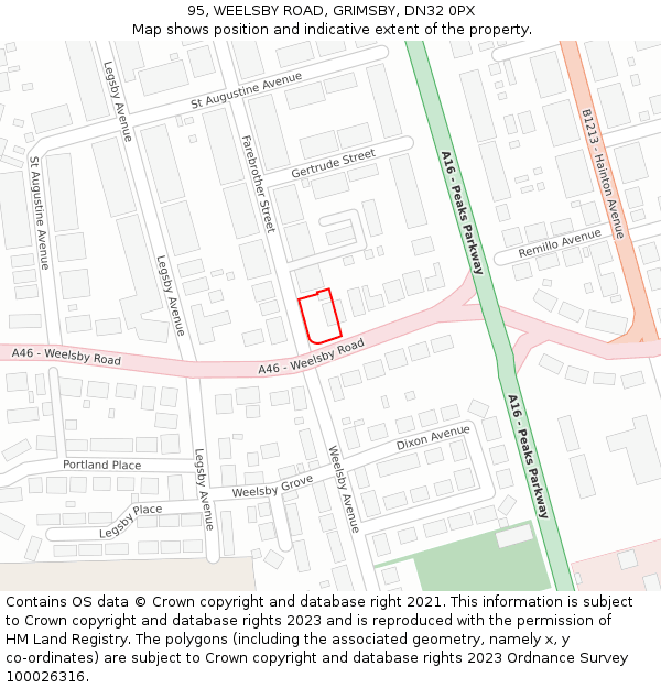 95, WEELSBY ROAD, GRIMSBY, DN32 0PX: Location map and indicative extent of plot