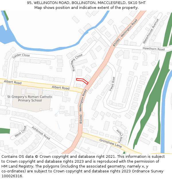 95, WELLINGTON ROAD, BOLLINGTON, MACCLESFIELD, SK10 5HT: Location map and indicative extent of plot