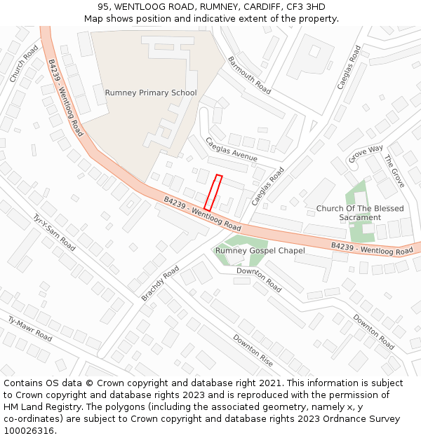 95, WENTLOOG ROAD, RUMNEY, CARDIFF, CF3 3HD: Location map and indicative extent of plot