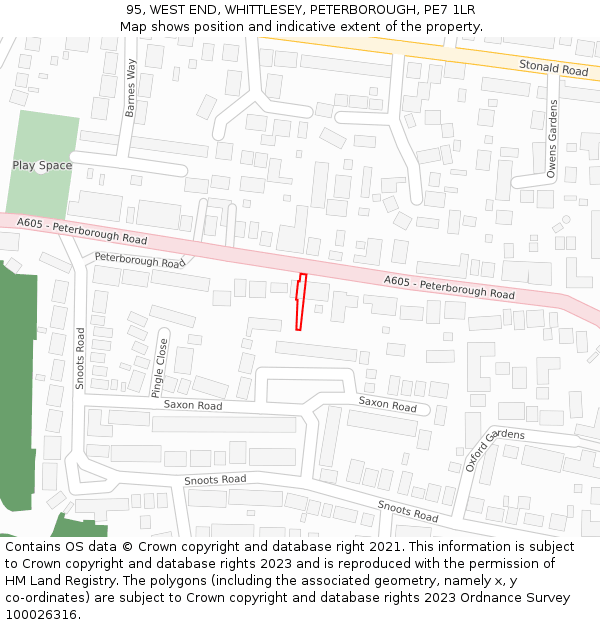 95, WEST END, WHITTLESEY, PETERBOROUGH, PE7 1LR: Location map and indicative extent of plot
