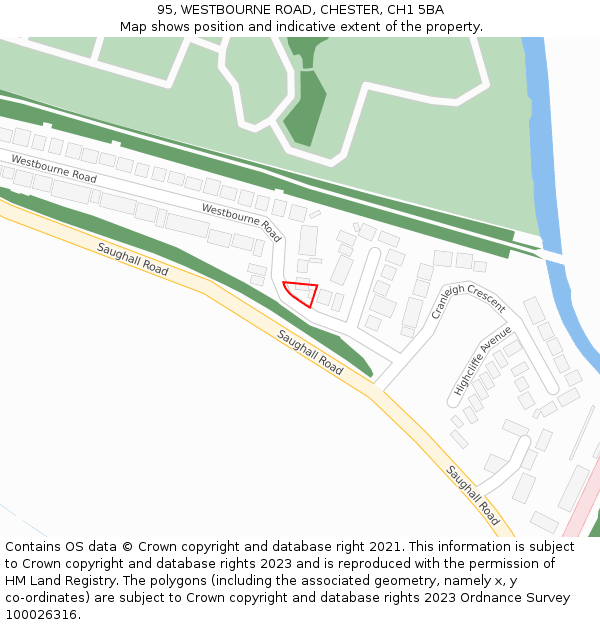 95, WESTBOURNE ROAD, CHESTER, CH1 5BA: Location map and indicative extent of plot