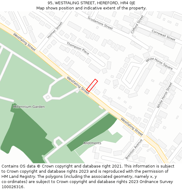 95, WESTFALING STREET, HEREFORD, HR4 0JE: Location map and indicative extent of plot