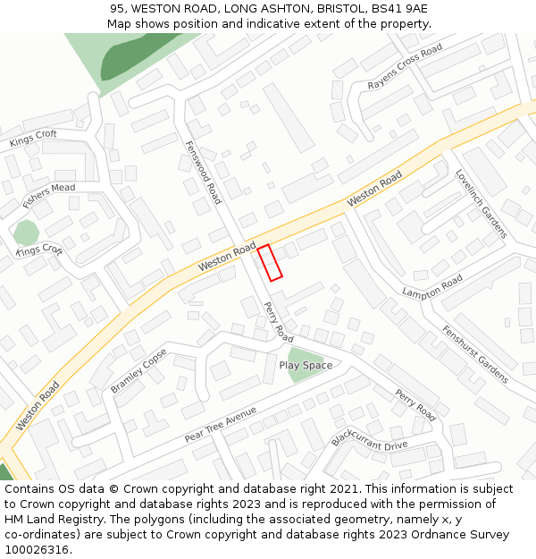 95, WESTON ROAD, LONG ASHTON, BRISTOL, BS41 9AE: Location map and indicative extent of plot