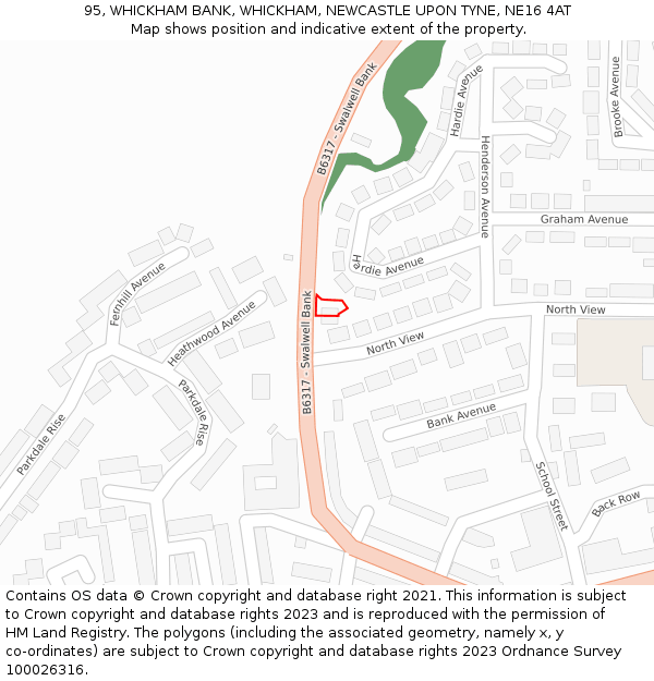 95, WHICKHAM BANK, WHICKHAM, NEWCASTLE UPON TYNE, NE16 4AT: Location map and indicative extent of plot