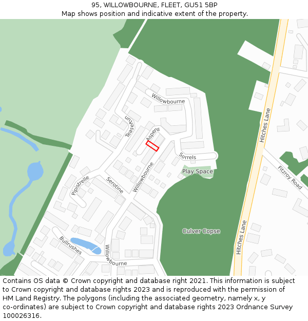 95, WILLOWBOURNE, FLEET, GU51 5BP: Location map and indicative extent of plot