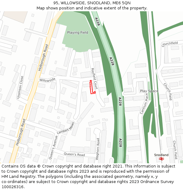 95, WILLOWSIDE, SNODLAND, ME6 5QN: Location map and indicative extent of plot