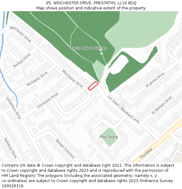 95, WINCHESTER DRIVE, PRESTATYN, LL19 8DQ: Location map and indicative extent of plot