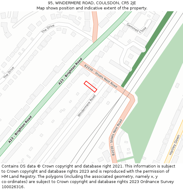 95, WINDERMERE ROAD, COULSDON, CR5 2JE: Location map and indicative extent of plot