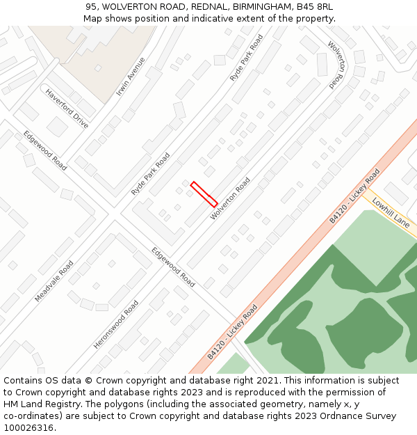 95, WOLVERTON ROAD, REDNAL, BIRMINGHAM, B45 8RL: Location map and indicative extent of plot