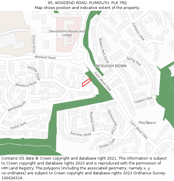 95, WOODEND ROAD, PLYMOUTH, PL6 7RQ: Location map and indicative extent of plot