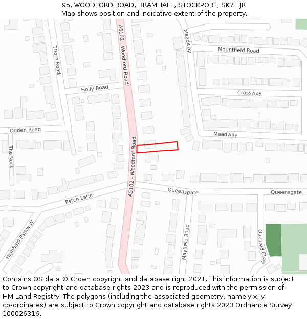 95, WOODFORD ROAD, BRAMHALL, STOCKPORT, SK7 1JR: Location map and indicative extent of plot