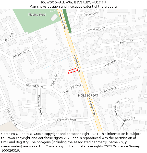 95, WOODHALL WAY, BEVERLEY, HU17 7JR: Location map and indicative extent of plot
