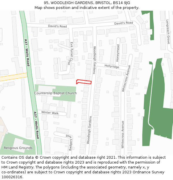 95, WOODLEIGH GARDENS, BRISTOL, BS14 9JG: Location map and indicative extent of plot