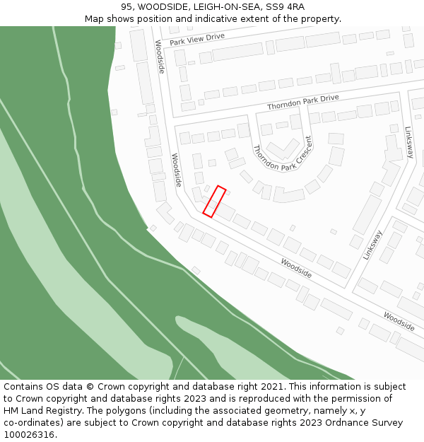 95, WOODSIDE, LEIGH-ON-SEA, SS9 4RA: Location map and indicative extent of plot