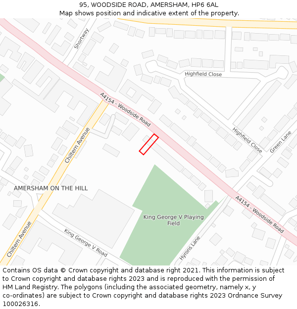 95, WOODSIDE ROAD, AMERSHAM, HP6 6AL: Location map and indicative extent of plot