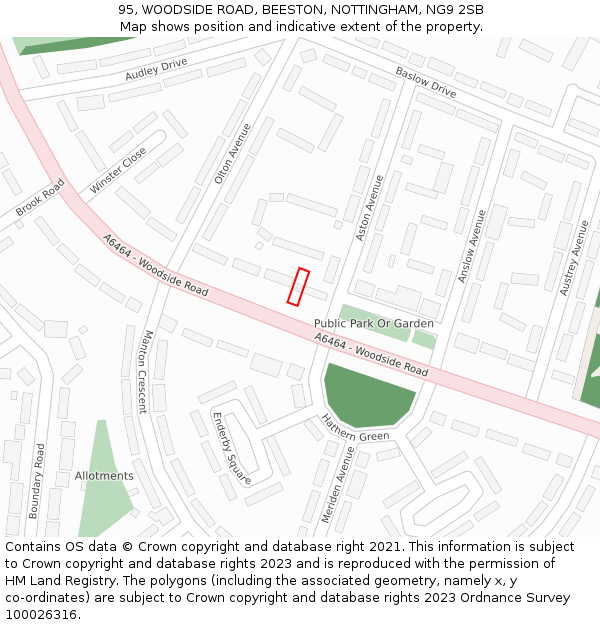 95, WOODSIDE ROAD, BEESTON, NOTTINGHAM, NG9 2SB: Location map and indicative extent of plot