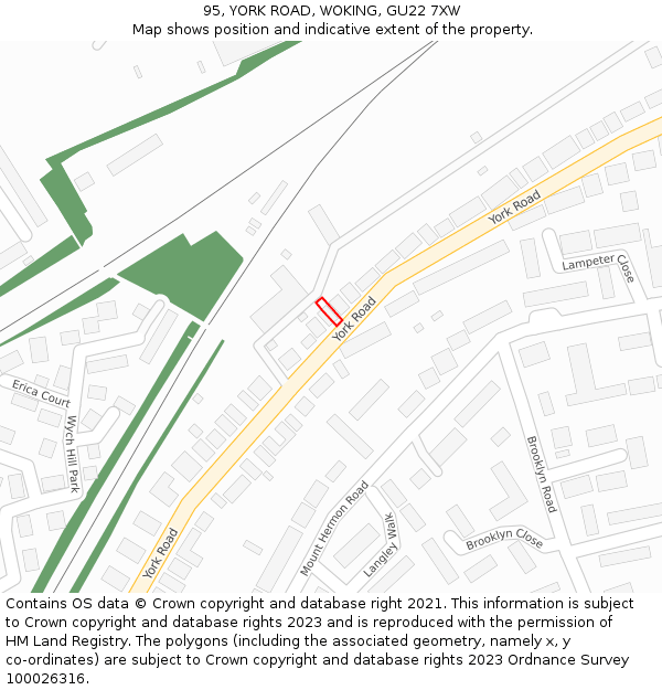 95, YORK ROAD, WOKING, GU22 7XW: Location map and indicative extent of plot