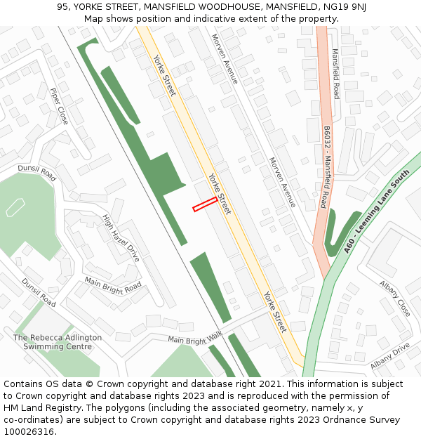 95, YORKE STREET, MANSFIELD WOODHOUSE, MANSFIELD, NG19 9NJ: Location map and indicative extent of plot