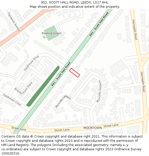 952, SCOTT HALL ROAD, LEEDS, LS17 6HL: Location map and indicative extent of plot