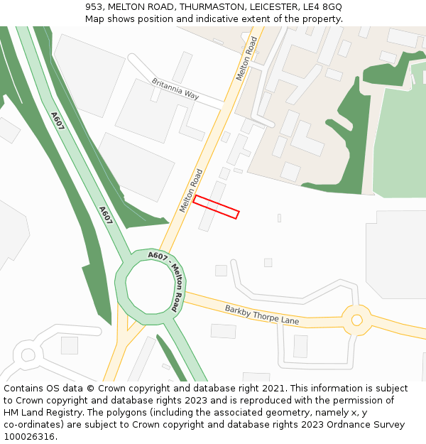 953, MELTON ROAD, THURMASTON, LEICESTER, LE4 8GQ: Location map and indicative extent of plot