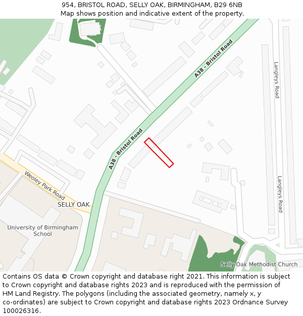 954, BRISTOL ROAD, SELLY OAK, BIRMINGHAM, B29 6NB: Location map and indicative extent of plot