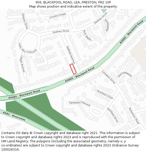 956, BLACKPOOL ROAD, LEA, PRESTON, PR2 1XP: Location map and indicative extent of plot