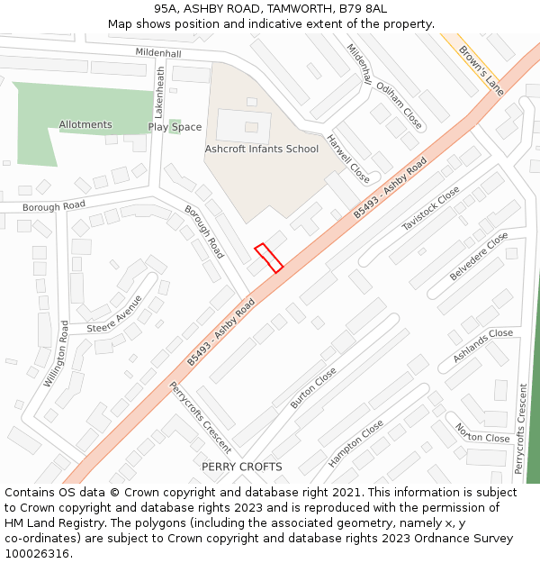 95A, ASHBY ROAD, TAMWORTH, B79 8AL: Location map and indicative extent of plot