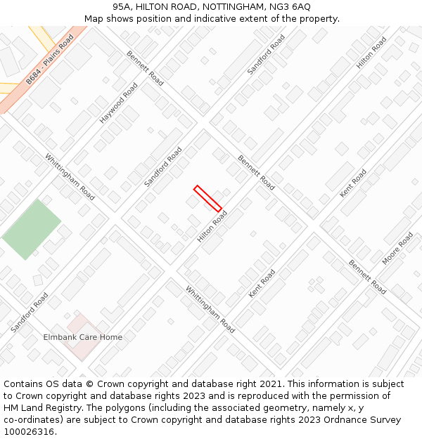 95A, HILTON ROAD, NOTTINGHAM, NG3 6AQ: Location map and indicative extent of plot