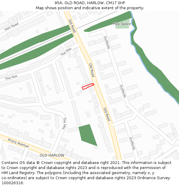 95A, OLD ROAD, HARLOW, CM17 0HF: Location map and indicative extent of plot