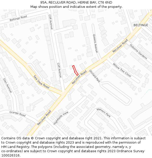 95A, RECULVER ROAD, HERNE BAY, CT6 6ND: Location map and indicative extent of plot