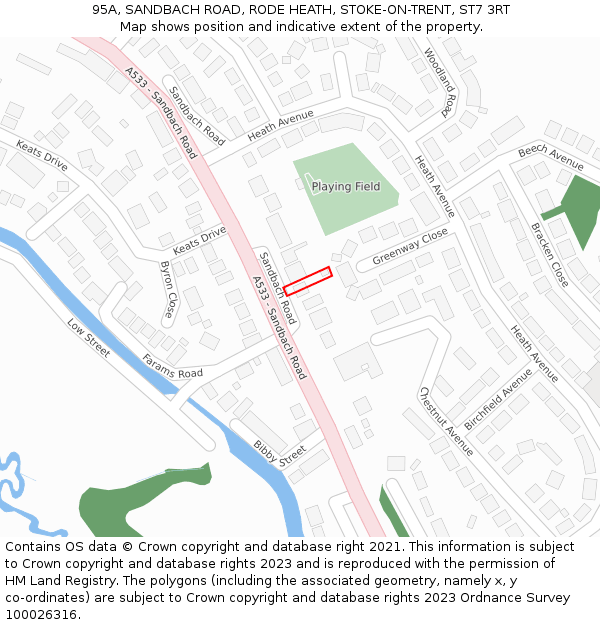 95A, SANDBACH ROAD, RODE HEATH, STOKE-ON-TRENT, ST7 3RT: Location map and indicative extent of plot