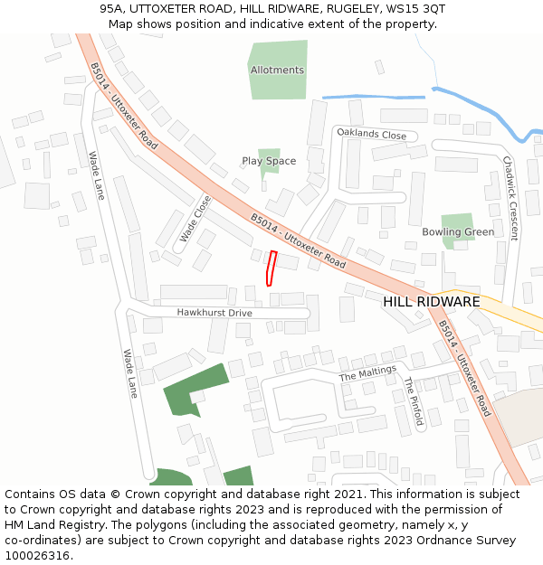 95A, UTTOXETER ROAD, HILL RIDWARE, RUGELEY, WS15 3QT: Location map and indicative extent of plot