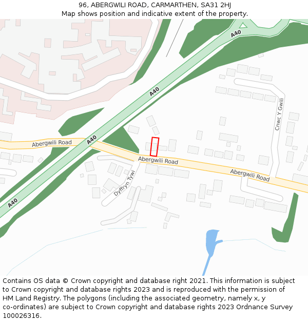 96, ABERGWILI ROAD, CARMARTHEN, SA31 2HJ: Location map and indicative extent of plot