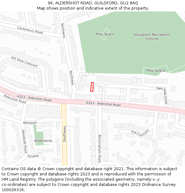 96, ALDERSHOT ROAD, GUILDFORD, GU2 8AQ: Location map and indicative extent of plot