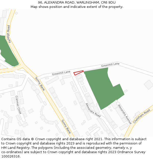 96, ALEXANDRA ROAD, WARLINGHAM, CR6 9DU: Location map and indicative extent of plot