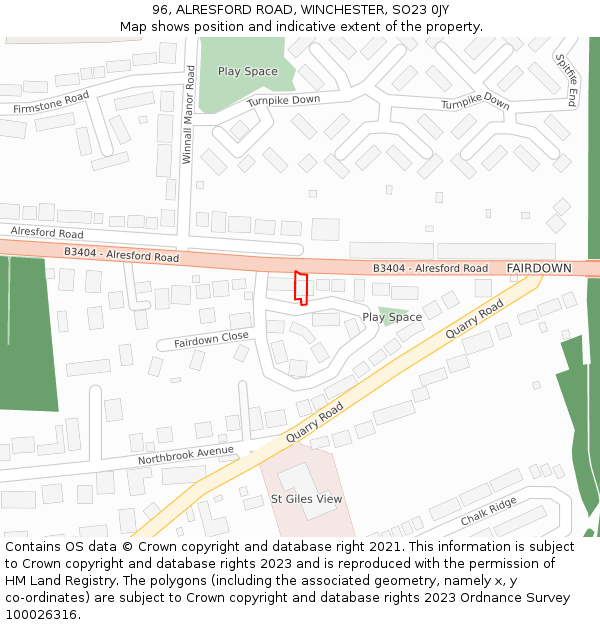 96, ALRESFORD ROAD, WINCHESTER, SO23 0JY: Location map and indicative extent of plot