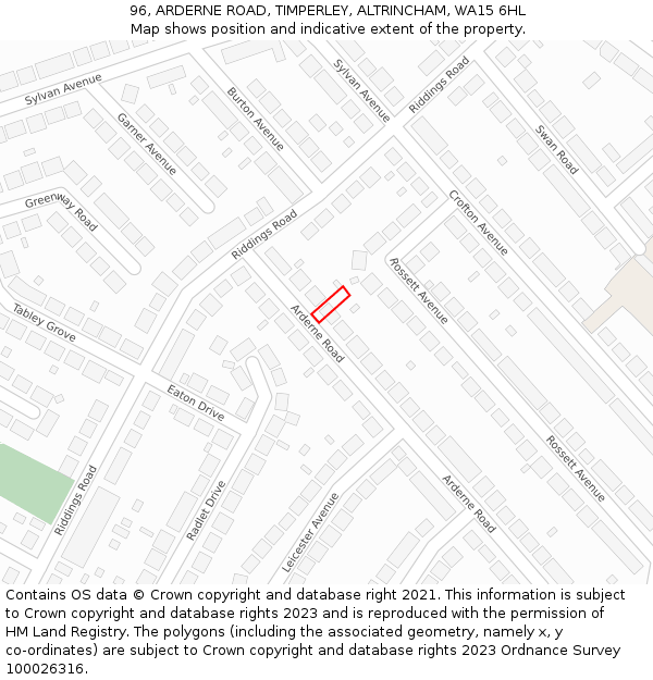 96, ARDERNE ROAD, TIMPERLEY, ALTRINCHAM, WA15 6HL: Location map and indicative extent of plot