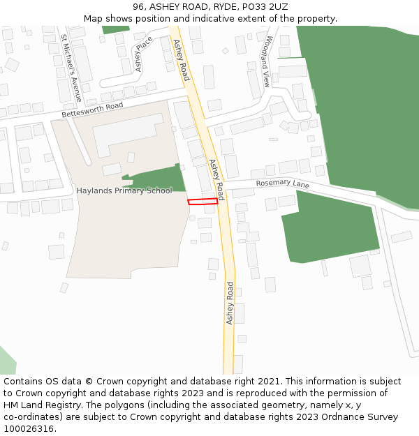 96, ASHEY ROAD, RYDE, PO33 2UZ: Location map and indicative extent of plot