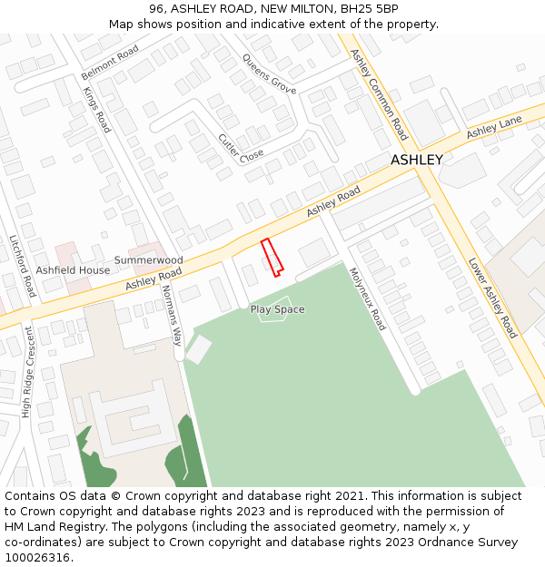 96, ASHLEY ROAD, NEW MILTON, BH25 5BP: Location map and indicative extent of plot