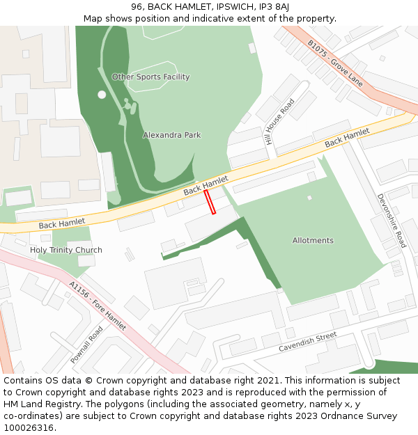 96, BACK HAMLET, IPSWICH, IP3 8AJ: Location map and indicative extent of plot