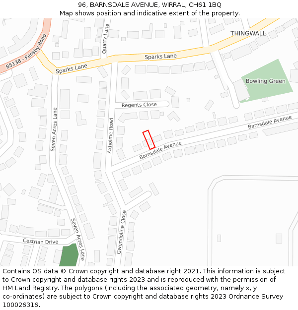 96, BARNSDALE AVENUE, WIRRAL, CH61 1BQ: Location map and indicative extent of plot