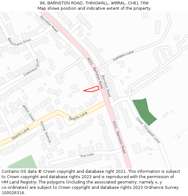 96, BARNSTON ROAD, THINGWALL, WIRRAL, CH61 7XW: Location map and indicative extent of plot
