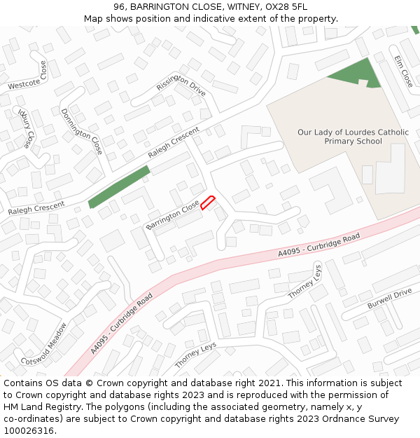 96, BARRINGTON CLOSE, WITNEY, OX28 5FL: Location map and indicative extent of plot