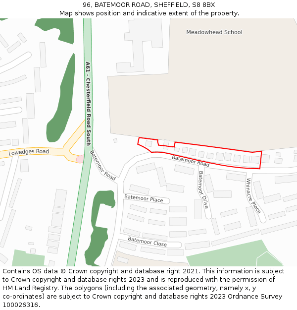 96, BATEMOOR ROAD, SHEFFIELD, S8 8BX: Location map and indicative extent of plot