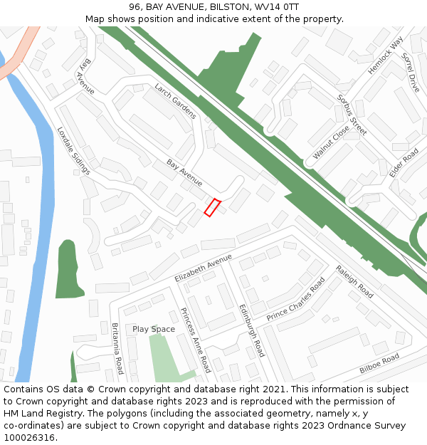 96, BAY AVENUE, BILSTON, WV14 0TT: Location map and indicative extent of plot