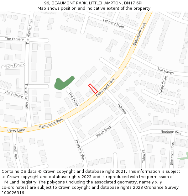 96, BEAUMONT PARK, LITTLEHAMPTON, BN17 6PH: Location map and indicative extent of plot