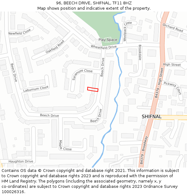 96, BEECH DRIVE, SHIFNAL, TF11 8HZ: Location map and indicative extent of plot