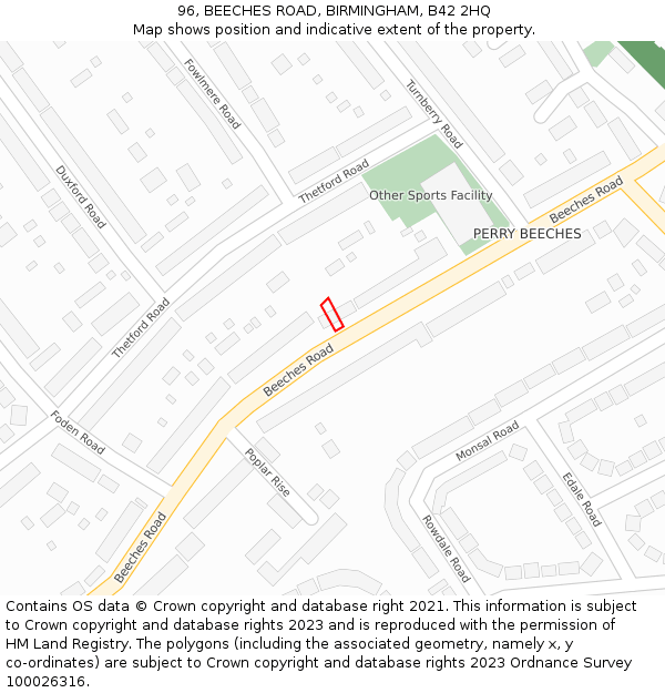 96, BEECHES ROAD, BIRMINGHAM, B42 2HQ: Location map and indicative extent of plot