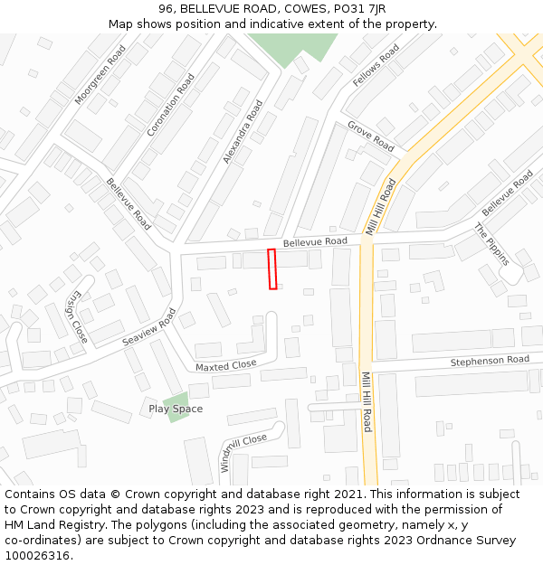 96, BELLEVUE ROAD, COWES, PO31 7JR: Location map and indicative extent of plot